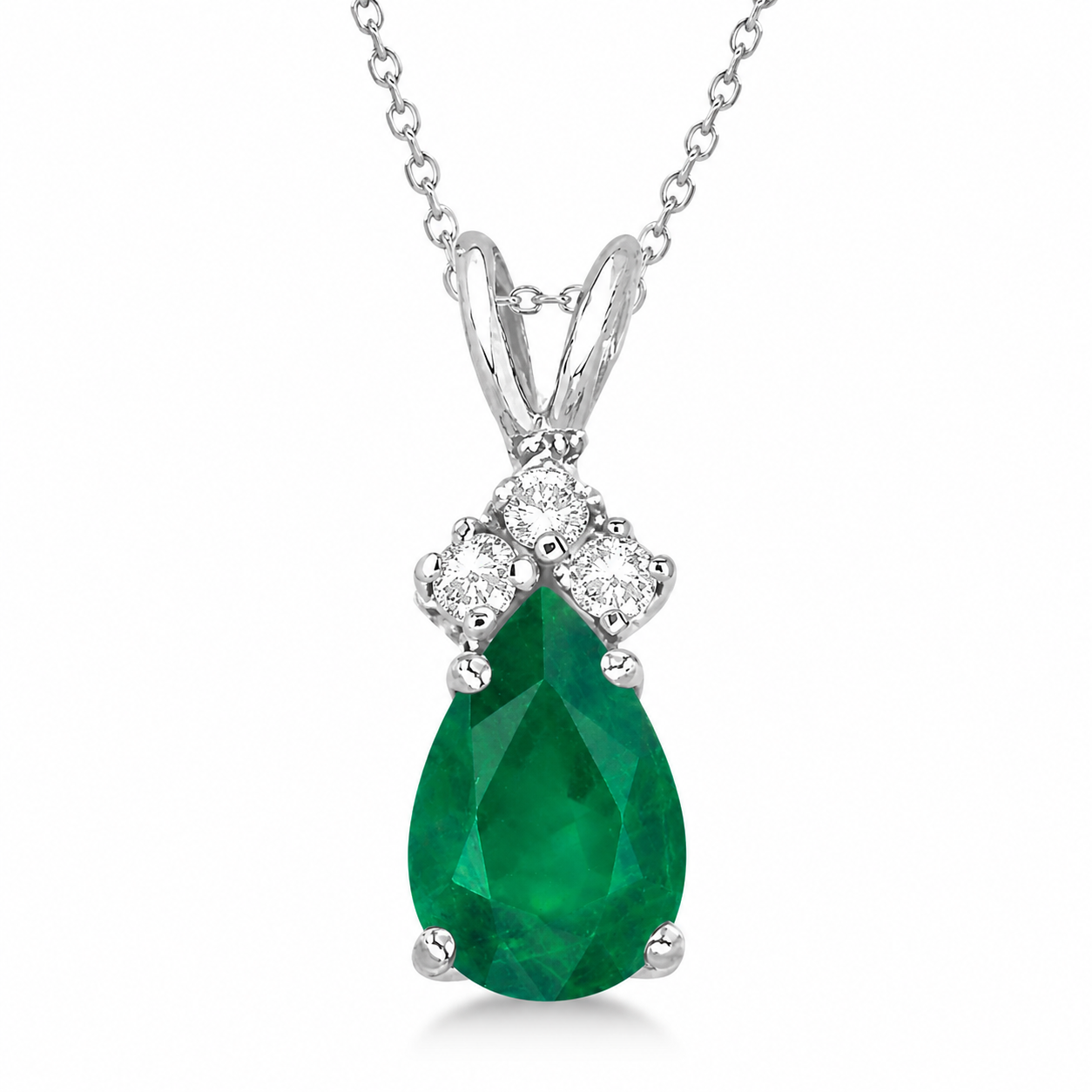 Pear Lab Emerald & Lab Diamond Solitaire Pendant 14k White Gold (1.05ct)