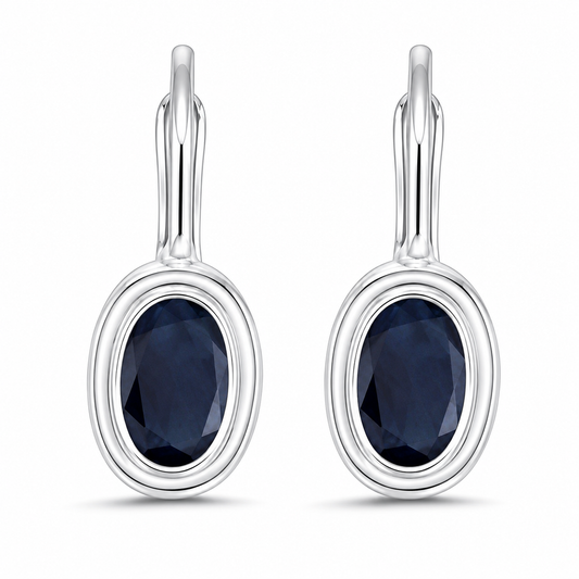 Bezel-Set Oval Blue Sapphire Lever-Back Earrings 14k White Gold