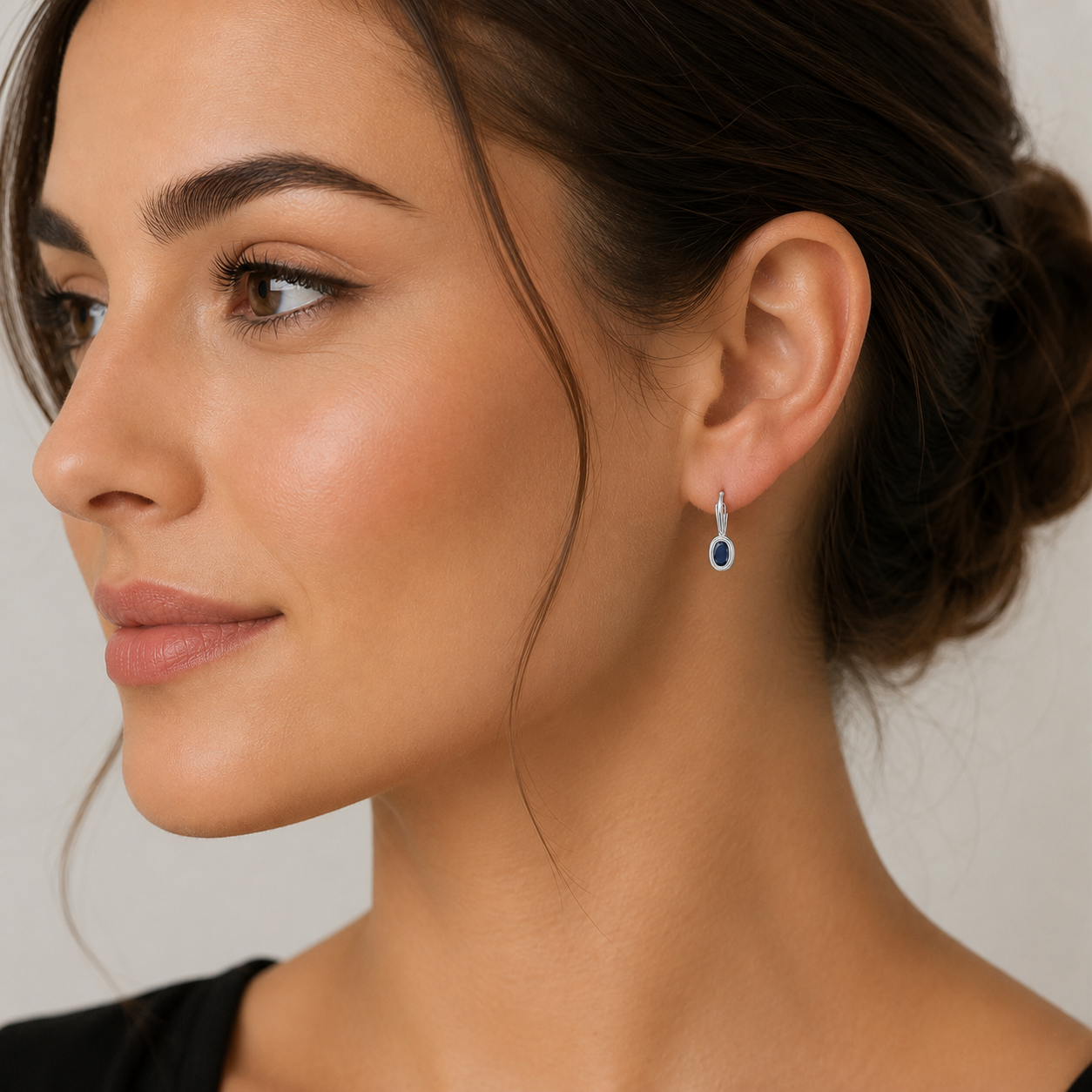 Bezel-Set Oval Blue Sapphire Lever-Back Earrings 14k White Gold
