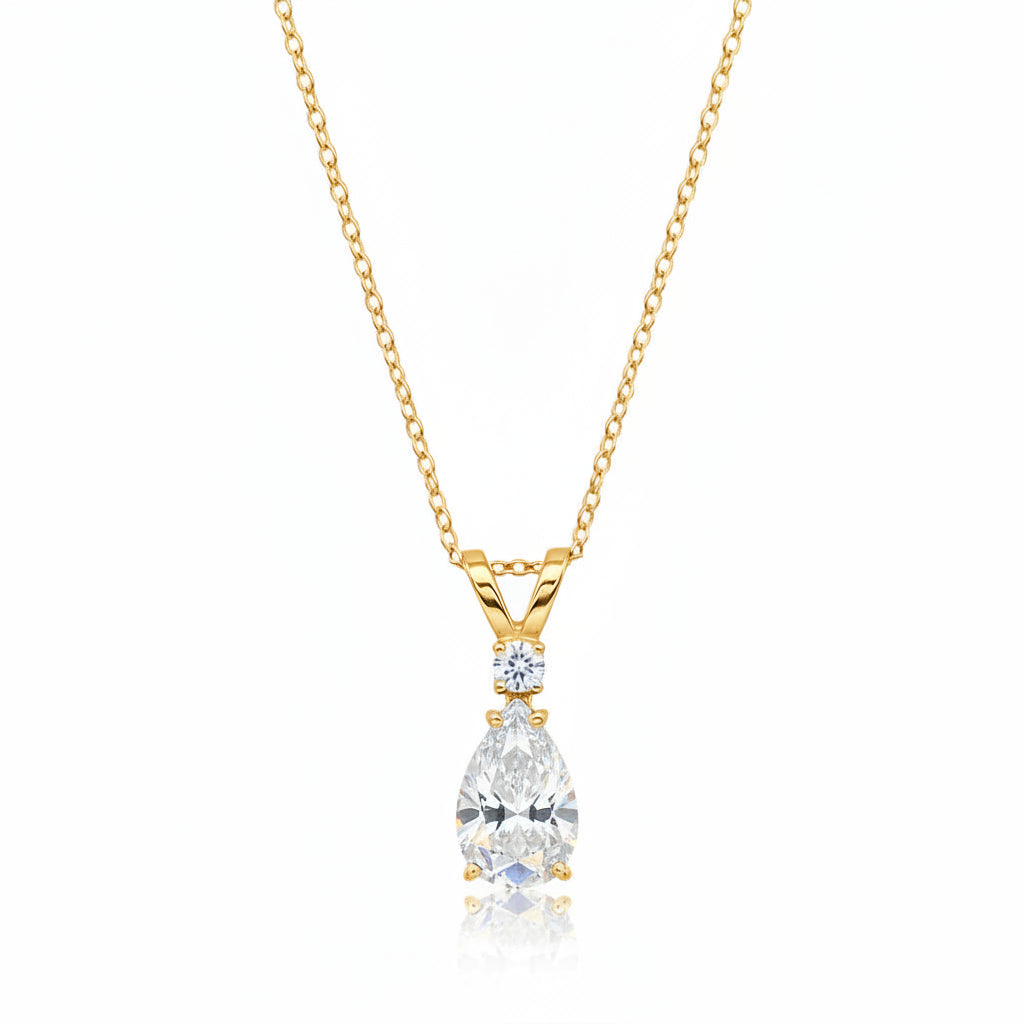 Pear Lab Diamond Solitaire Pendant Necklace 14k Yellow Gold (0.75ct)