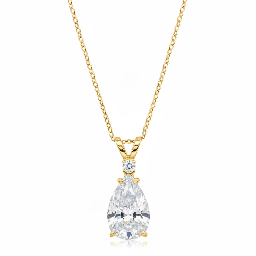 Pear Lab Diamond Solitaire Pendant Necklace 14k Yellow Gold (2.00ct)