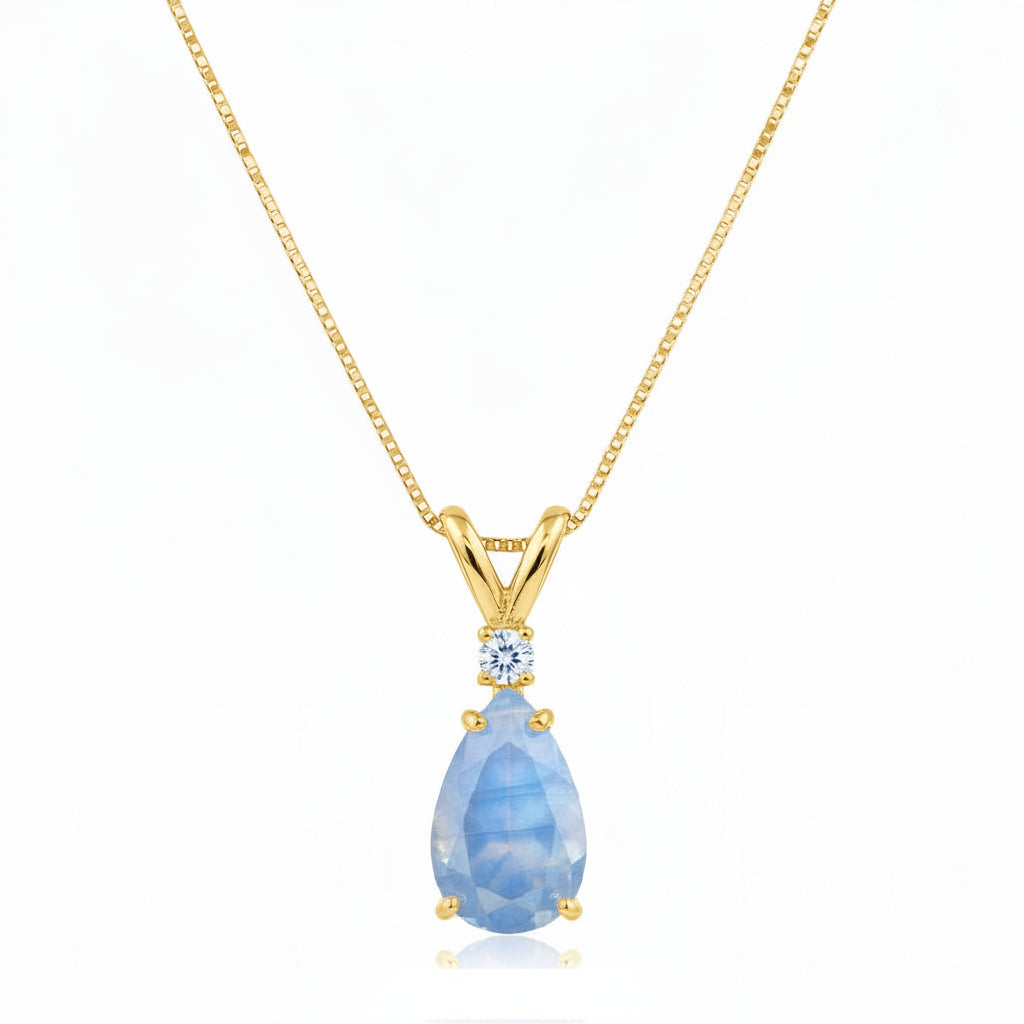 Pear Lab Moonstone & Diamond Solitaire Pendant Necklace 14k Yellow Gold (0.75ct)
