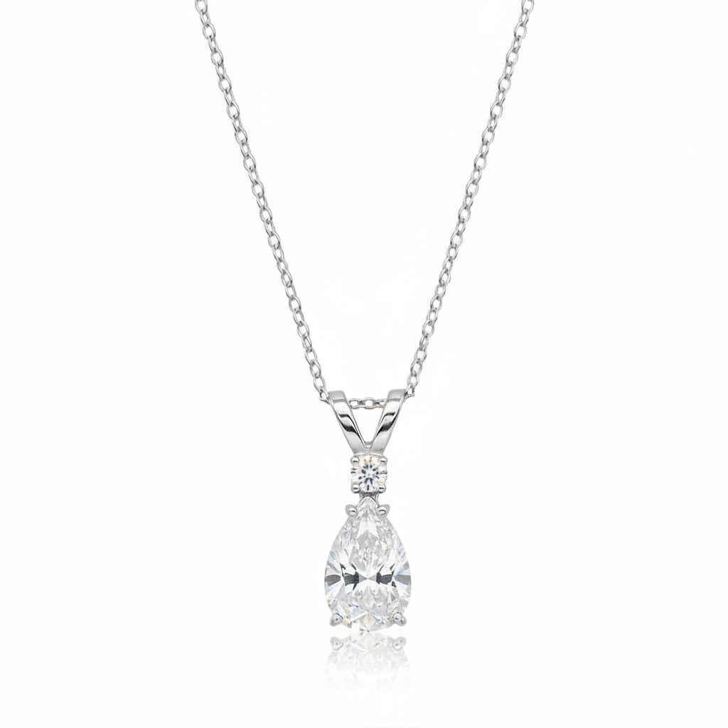 Pear Lab Diamond Solitaire Pendant Necklace 14k White Gold (0.75ct)